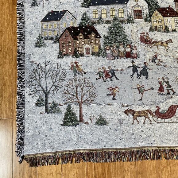 Mohawk Throw Blanket Tapestry Winter Scene Snow Fringe Christmas Holiday 56x51 - Picture 5 of 11